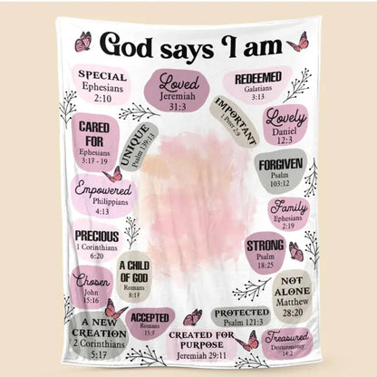 God Says I Am Affirmation – Personalized Christian Blanket Throw – Meaningful Birthday & Encouragement Faith Gift for Her or Loved Ones  Ezcustomize
