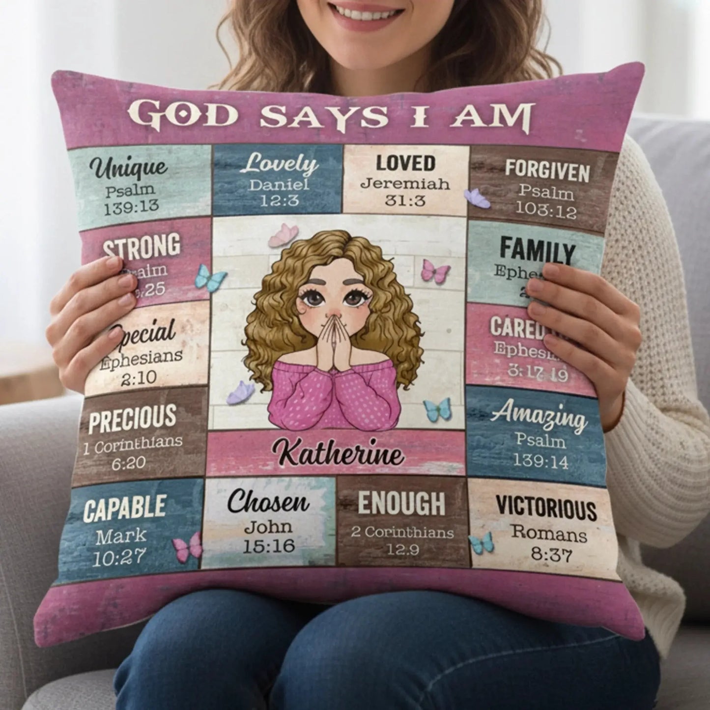God Says I Am Affirmation – Personalized Christian Throw Pillow Cushion – Meaningful Birthday, Christmas & Faith Encouragement Gift for Her  Ezcustomize