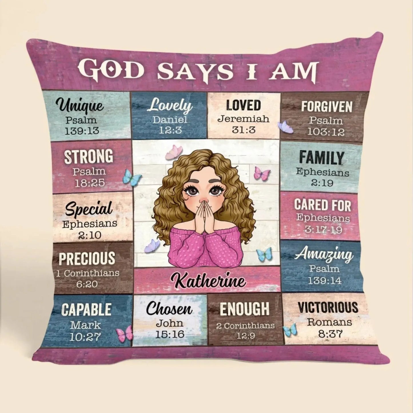 God Says I Am Affirmation – Personalized Christian Throw Pillow Cushion – Meaningful Birthday, Christmas & Faith Encouragement Gift for Her  Ezcustomize