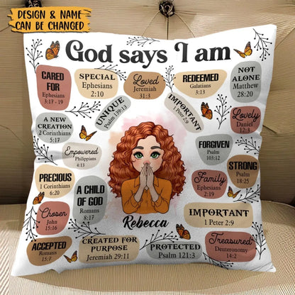 God Says I Am Affirmation – Personalized Christian Throw Pillow Cushion – Meaningful Birthday, Christmas & Faith Encouragement Gift for Women  Ezcustomize