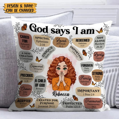 God Says I Am Affirmation – Personalized Christian Throw Pillow Cushion – Meaningful Birthday, Christmas & Faith Encouragement Gift for Women  Ezcustomize