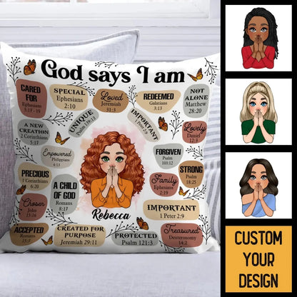 God Says I Am Affirmation – Personalized Christian Throw Pillow Cushion – Meaningful Birthday, Christmas & Faith Encouragement Gift for Women  Ezcustomize