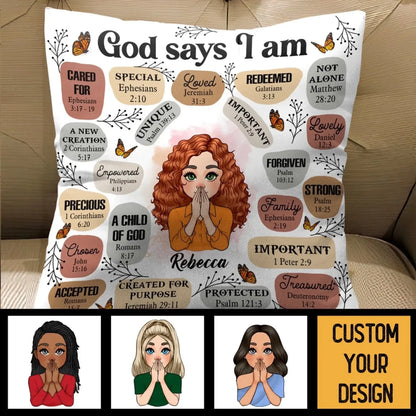 God Says I Am Affirmation – Personalized Christian Throw Pillow Cushion – Meaningful Birthday, Christmas & Faith Encouragement Gift for Women  Ezcustomize