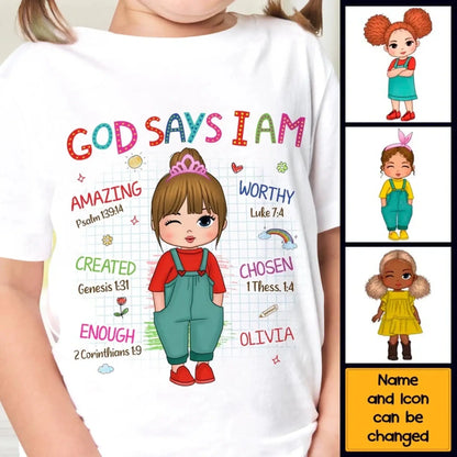 God Says I Am Kid – Personalized Christian Kids Tee – Gift for Kids/Granddaughter/Grandson  Ezcustomize