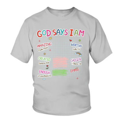 God Says I Am Kid – Personalized Christian Kids Tee – Gift for Kids/Granddaughter/Grandson  Ezcustomize