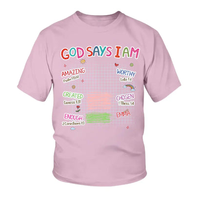 God Says I Am Kid – Personalized Christian Kids Tee – Gift for Kids/Granddaughter/Grandson  Ezcustomize