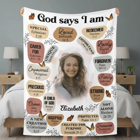 God Says I Am Photo Affirmation – Personalized Christian Blanket Throw – Meaningful Birthday & Faith Encouragement Gift for Her or Loved Ones  Ezcustomize