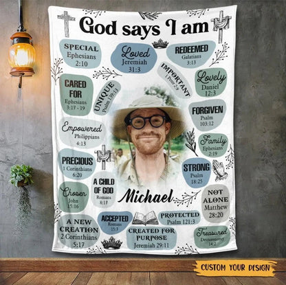 God Says I Am Photo Affirmation – Personalized Christian Blanket Throw – Meaningful Birthday & Faith Encouragement Gift for Her or Loved Ones  Ezcustomize