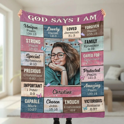 God Says I Am Pink Photo – Personalized Christian Blanket Throw – Meaningful Birthday & Faith Encouragement Gift for Girls and Women  Ezcustomize
