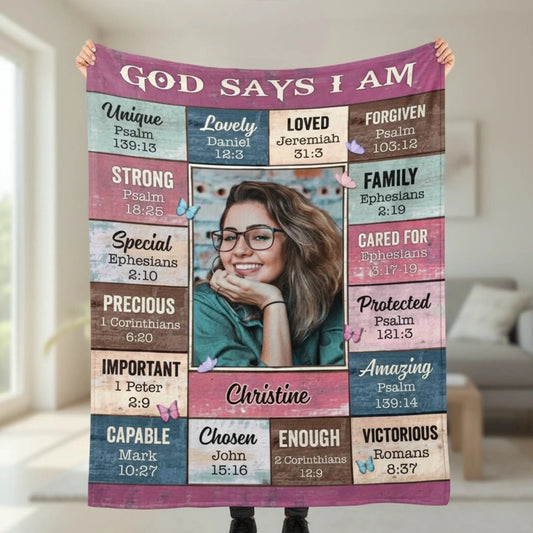 God Says I Am Pink Photo – Personalized Christian Blanket Throw – Meaningful Birthday & Faith Encouragement Gift for Girls and Women  Ezcustomize