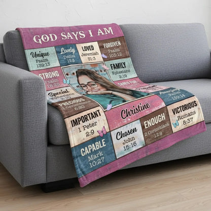 God Says I Am Pink Photo – Personalized Christian Blanket Throw – Meaningful Birthday & Faith Encouragement Gift for Girls and Women  Ezcustomize