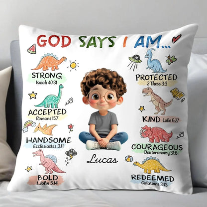 God Says I Am Strong Protected Kind – Personalized Custom Faith Pillow Cushion – Meaningful Christian Birthday for Religious Families and Kids  Ezcustomize