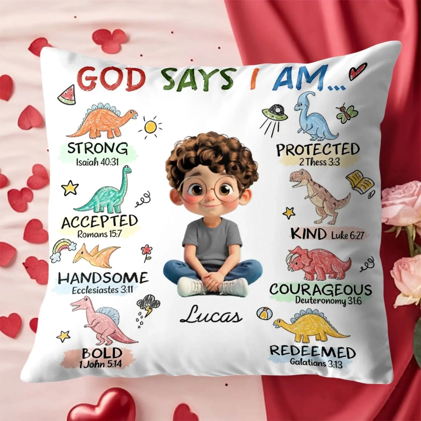 God Says I Am Strong Protected Kind – Personalized Custom Faith Pillow Cushion – Meaningful Christian Birthday for Religious Families and Kids  Ezcustomize