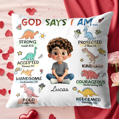 God Says I Am Strong Protected Kind – Personalized Custom Faith Pillow Cushion – Meaningful Christian Birthday for Religious Families and Kids  Ezcustomize