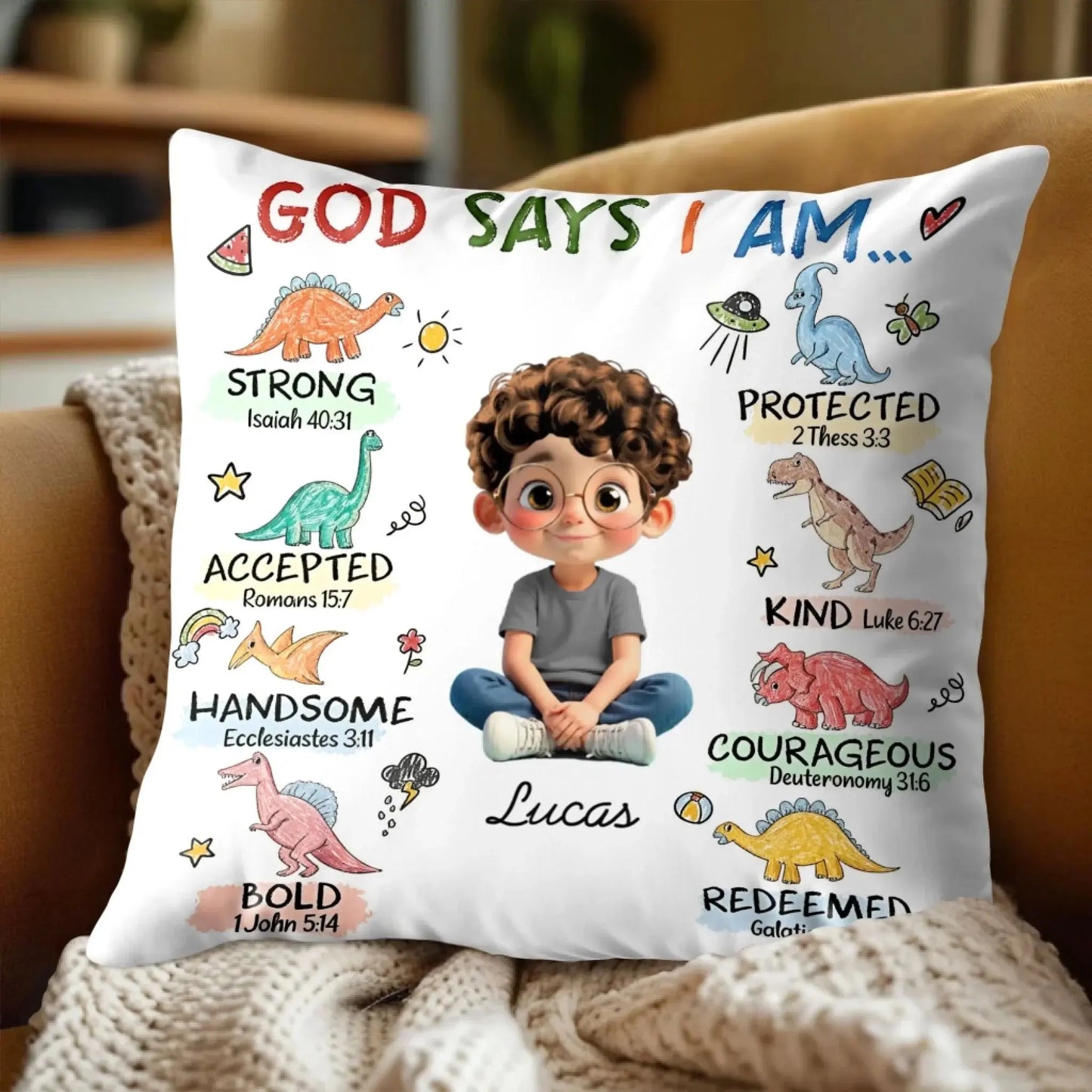 God Says I Am Strong Protected Kind – Personalized Custom Faith Pillow Cushion – Meaningful Christian Birthday for Religious Families and Kids  Ezcustomize
