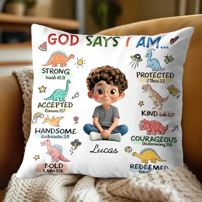 God Says I Am Strong Protected Kind – Personalized Custom Faith Pillow Cushion – Meaningful Christian Birthday for Religious Families and Kids  Ezcustomize
