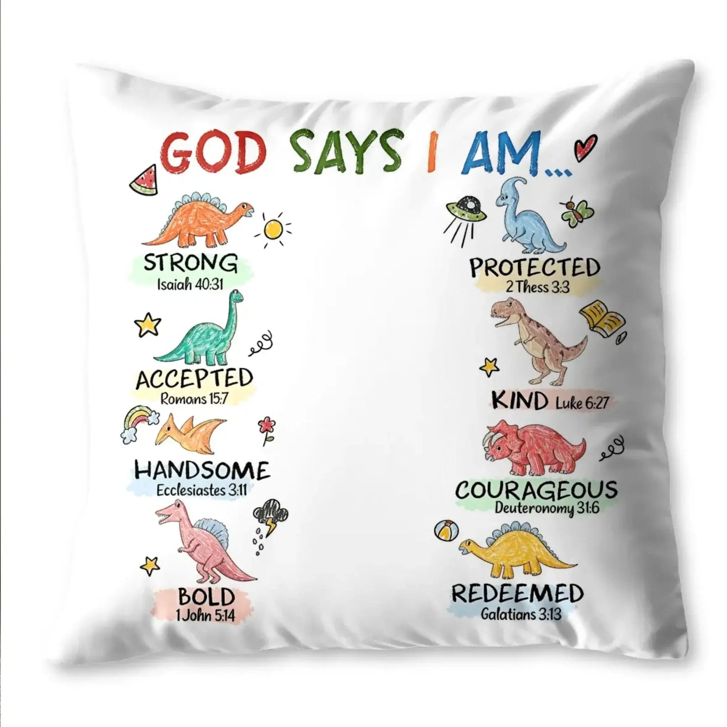 God Says I Am Strong Protected Kind – Personalized Custom Faith Pillow Cushion – Meaningful Christian Birthday for Religious Families and Kids  Ezcustomize