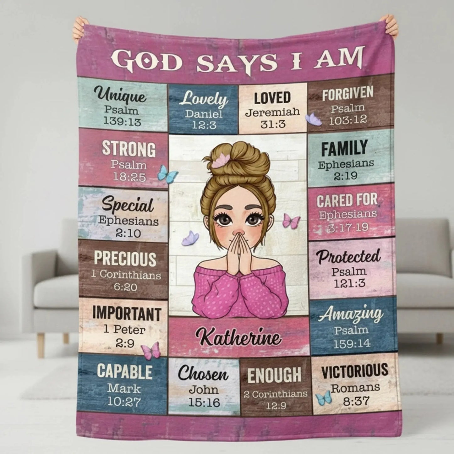God Says I Am – Personalized Christian Blanket Throw – Faith Based Birthday, Christmas & Encouragement Gift for Girls and Women  Ezcustomize