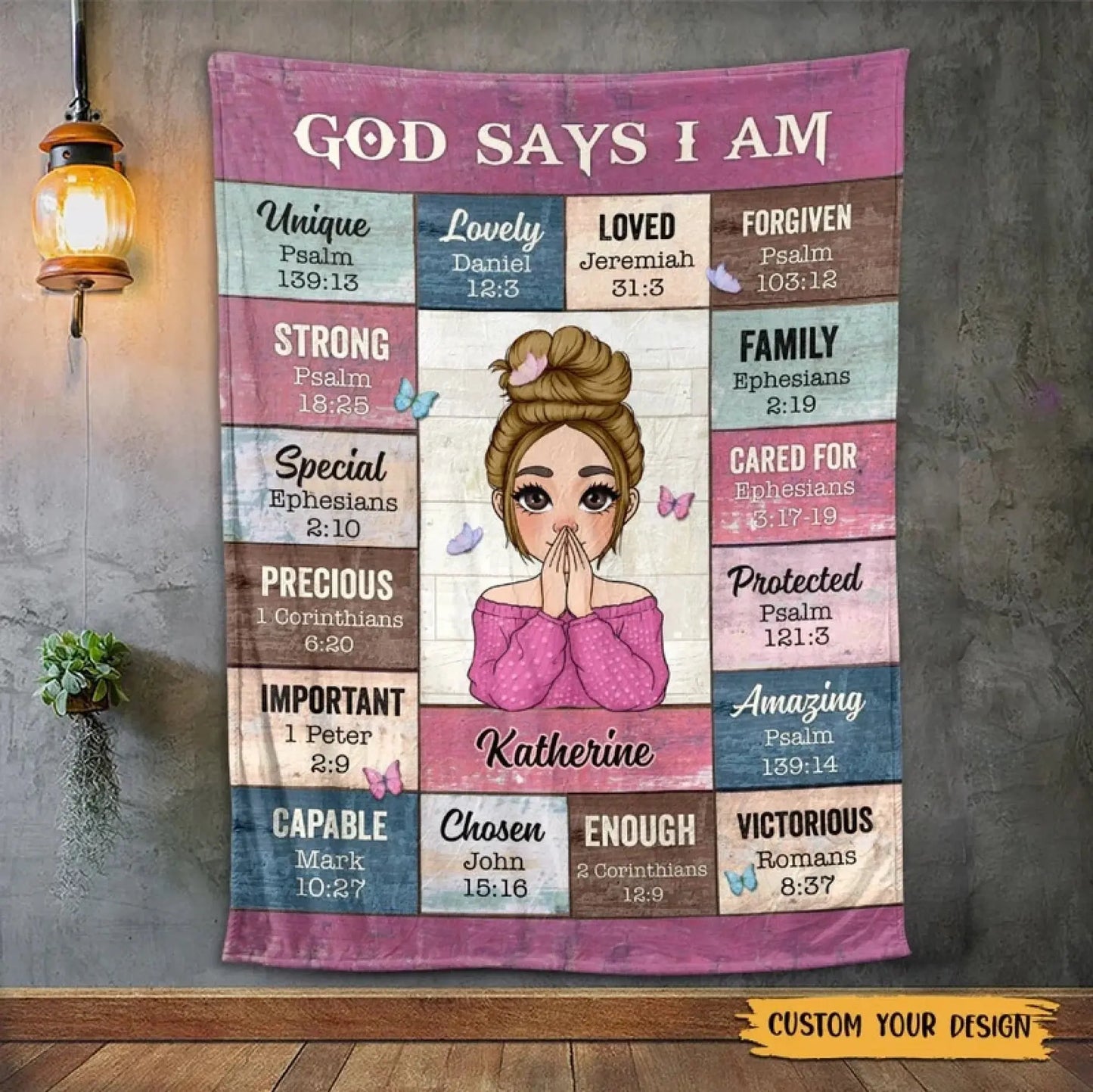 God Says I Am – Personalized Christian Blanket Throw – Faith Based Birthday, Christmas & Encouragement Gift for Girls and Women  Ezcustomize