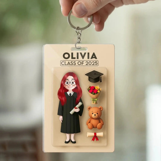 Graduate Action Figure - Personalized Acrylic Keychain, 3D Effect Cartoon Graduation Gift  Ezcustomize