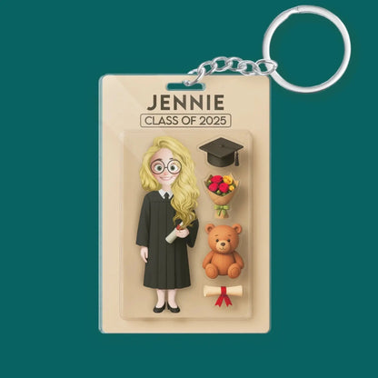 Graduate Action Figure - Personalized Acrylic Keychain, 3D Effect Cartoon Graduation Gift  Ezcustomize