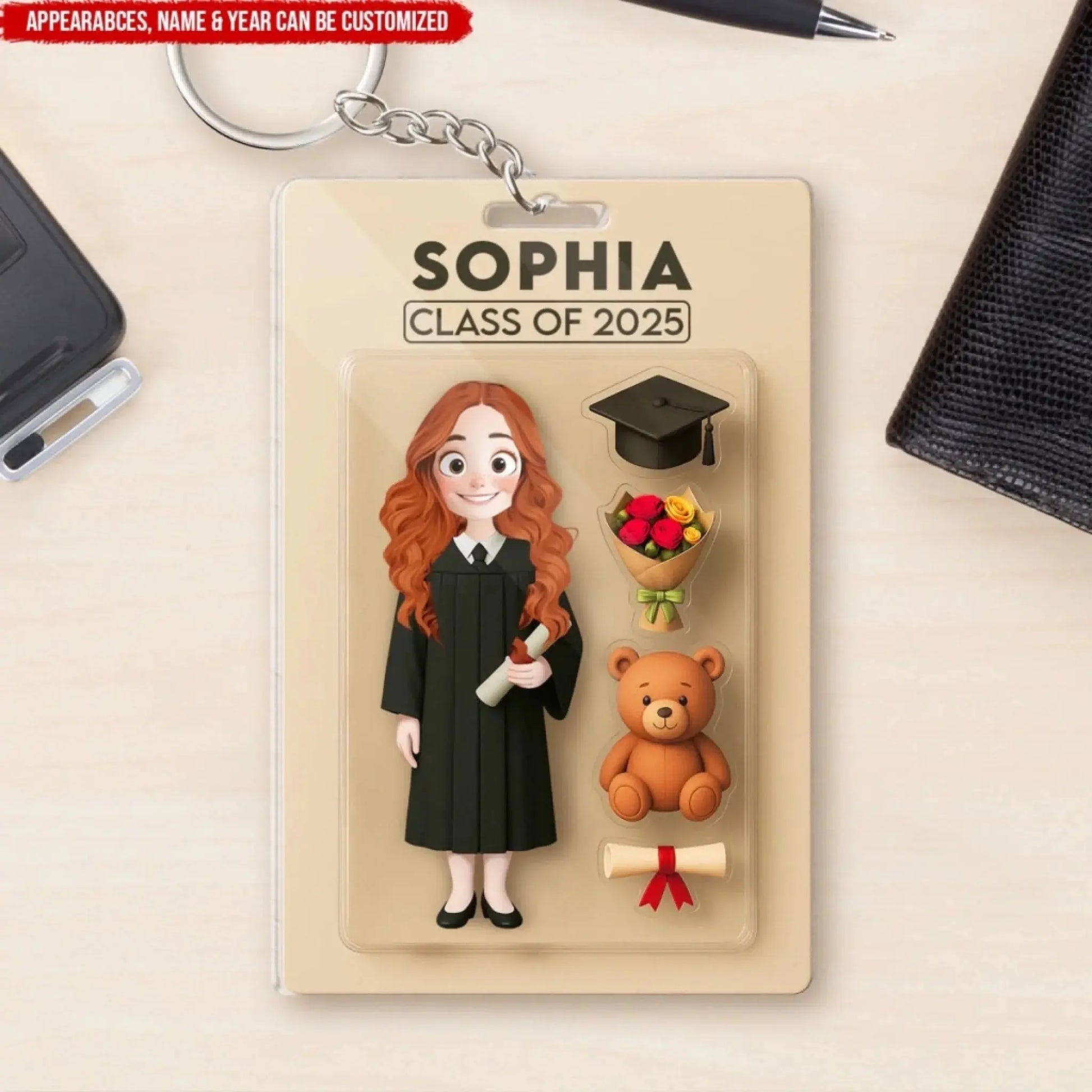 Graduate Action Figure - Personalized Acrylic Keychain, 3D Effect Cartoon Graduation Gift  Ezcustomize