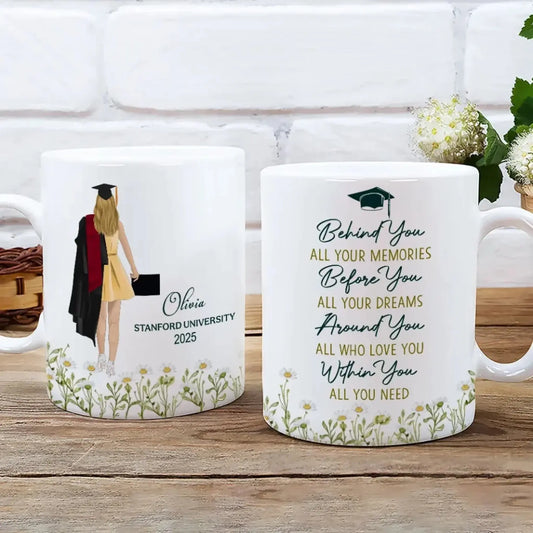 Graduation Mug with Name, School & Year – “Behind You All Your Memories, Before You All Your Dreams” Personalized Gift for Graduate Girl  Ezcustomize