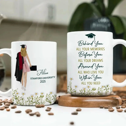 Graduation Mug with Name, School & Year – “Behind You All Your Memories, Before You All Your Dreams” Personalized Gift for Graduate Girl  Ezcustomize