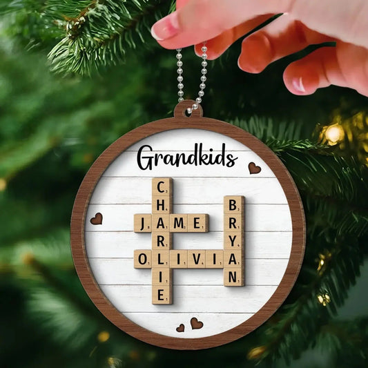 Grandkids Crossword Puzzle Art Personalized 2-Layer Wooden Ornament, Christmas Gift For Grandma, Gift For Mom  Ezcustomize