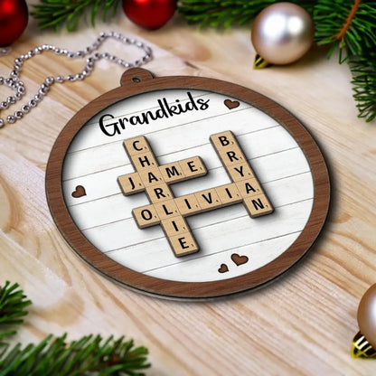 Grandkids Crossword Puzzle Art Personalized 2-Layer Wooden Ornament, Christmas Gift For Grandma, Gift For Mom  Ezcustomize