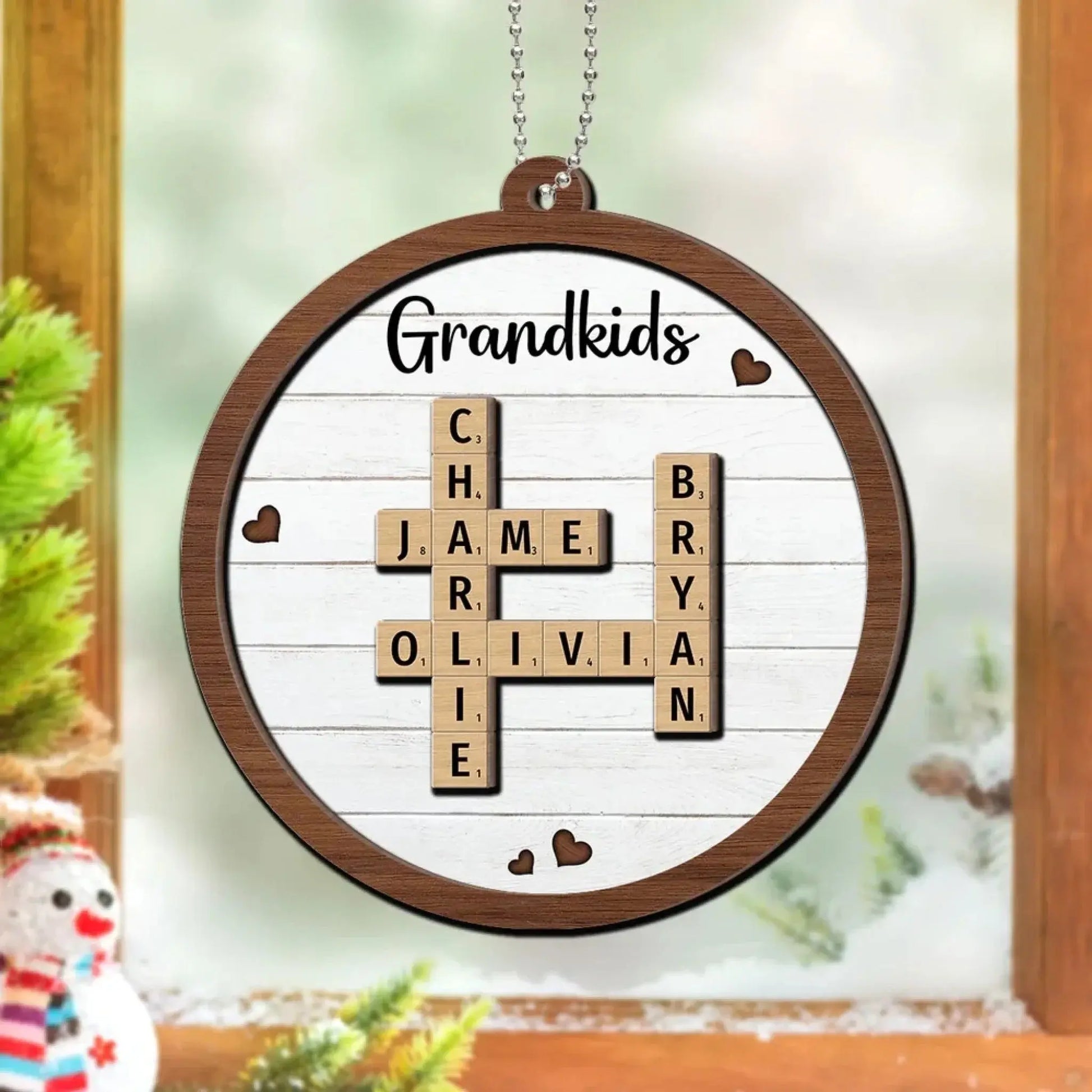 Grandkids Crossword Puzzle Art Personalized 2-Layer Wooden Ornament, Christmas Gift For Grandma, Gift For Mom  Ezcustomize
