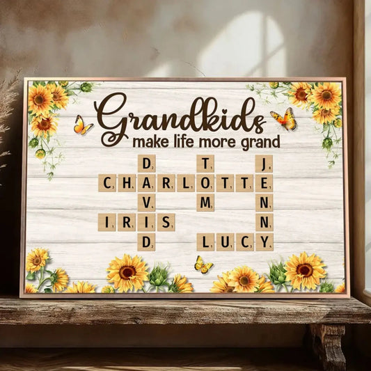 Grandkids Make Life More Grand Crossword Sunflower Design – Personalized Poster/Canvas – Heartfelt Custom Gift for Grandma  Ezcustomize