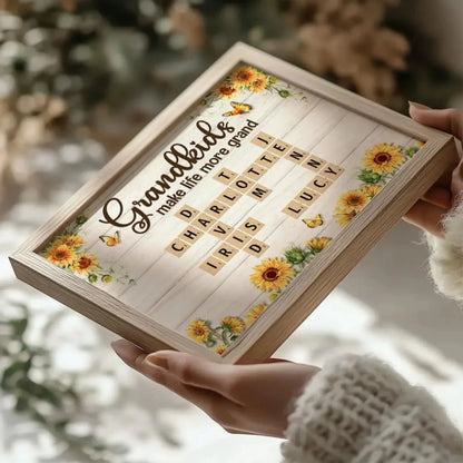 Grandkids Make Life More Grand Crossword Sunflower Design – Personalized Poster/Canvas – Heartfelt Custom Gift for Grandma  Ezcustomize