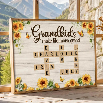 Grandkids Make Life More Grand Crossword Sunflower Design – Personalized Poster/Canvas – Heartfelt Custom Gift for Grandma  Ezcustomize