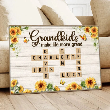 Grandkids Make Life More Grand Crossword Sunflower Design – Personalized Poster/Canvas – Heartfelt Custom Gift for Grandma  Ezcustomize