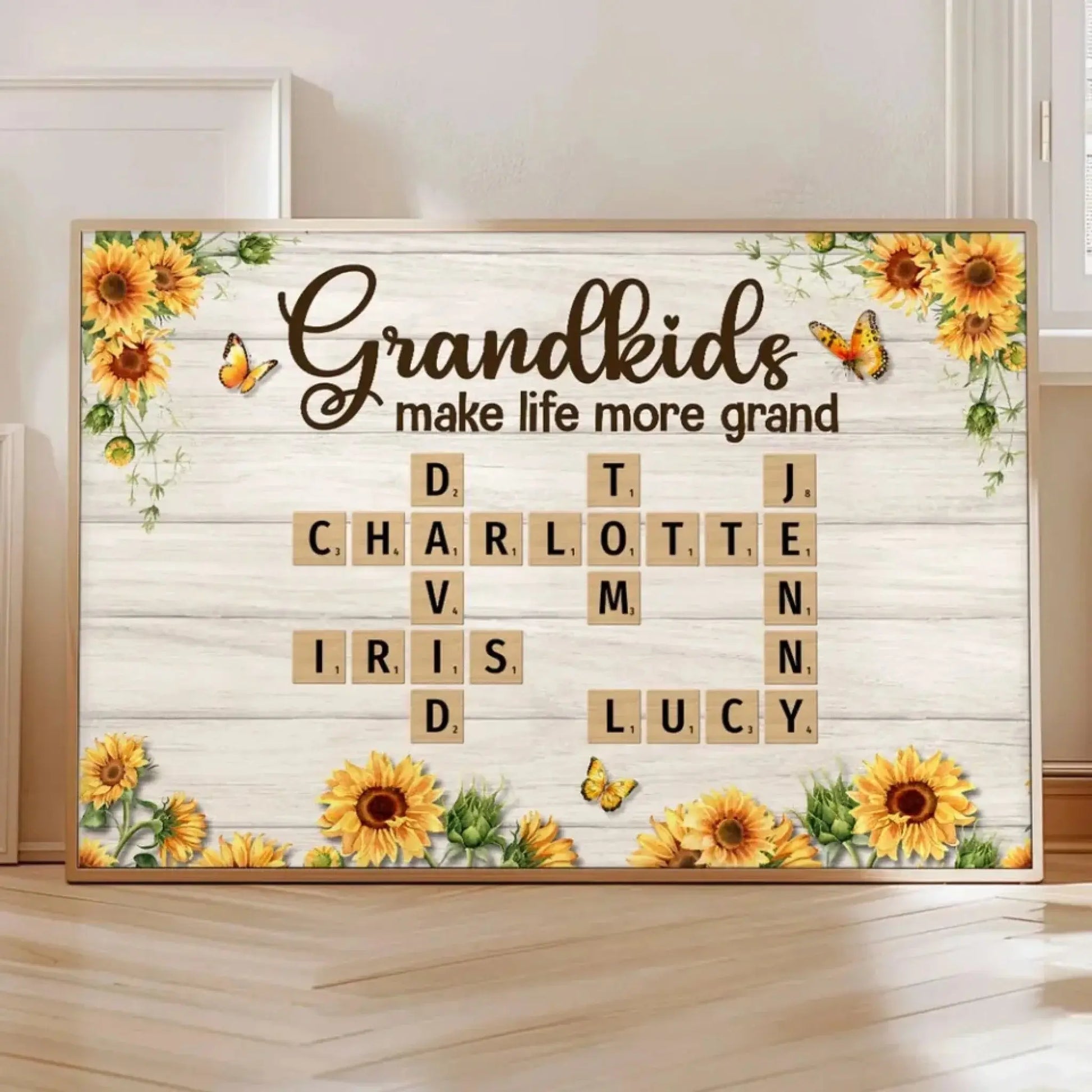 Grandkids Make Life More Grand Crossword Sunflower Design – Personalized Poster/Canvas – Heartfelt Custom Gift for Grandma  Ezcustomize