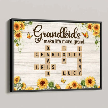 Grandkids Make Life More Grand Crossword Sunflower Design – Personalized Poster/Canvas – Heartfelt Custom Gift for Grandma  Ezcustomize
