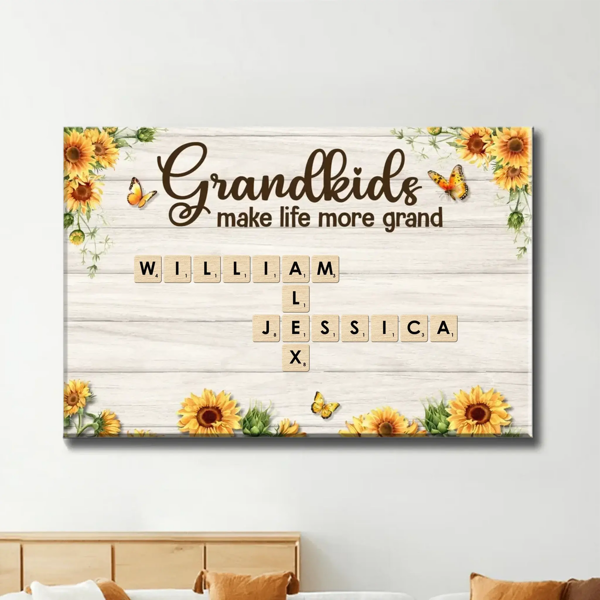 Grandkids Make Life More Grand Crossword Sunflower Design – Personalized Poster/Canvas – Heartfelt Custom Gift for Grandma  Ezcustomize
