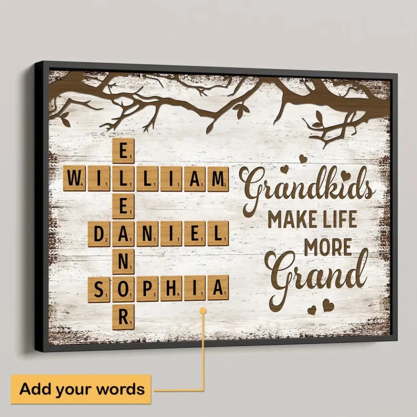 "Grandkids Make Life More Grand" Scrabble-Inspired Art – Personalized Poster/Canvas – Custom Family Name Gift for Grandma & Grandparents  Ezcustomize