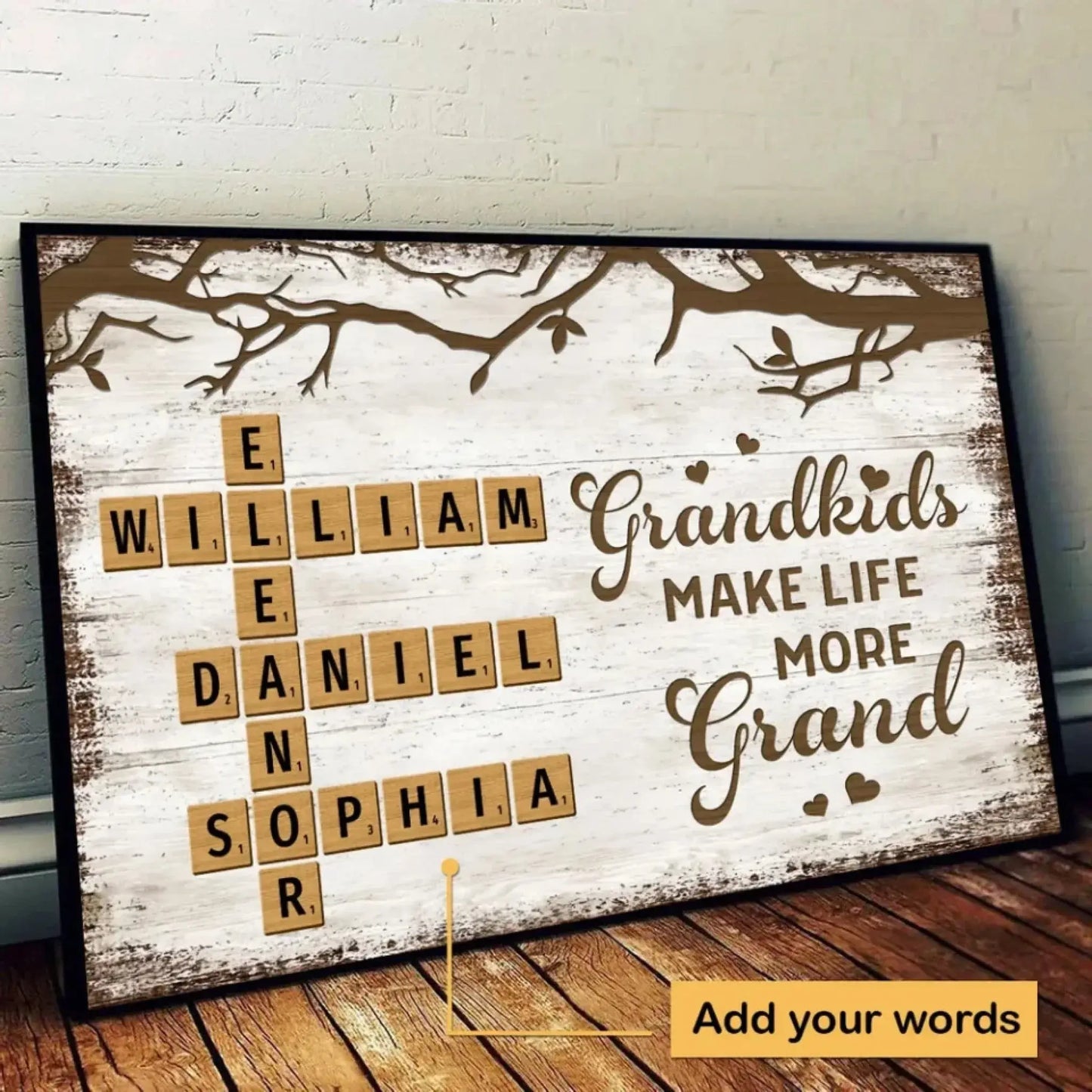 "Grandkids Make Life More Grand" Scrabble-Inspired Art – Personalized Poster/Canvas – Custom Family Name Gift for Grandma & Grandparents  Ezcustomize