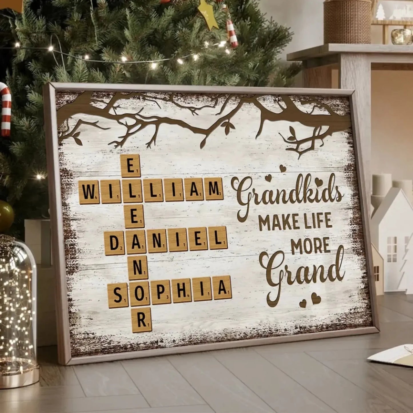 "Grandkids Make Life More Grand" Scrabble-Inspired Art – Personalized Poster/Canvas – Custom Family Name Gift for Grandma & Grandparents  Ezcustomize