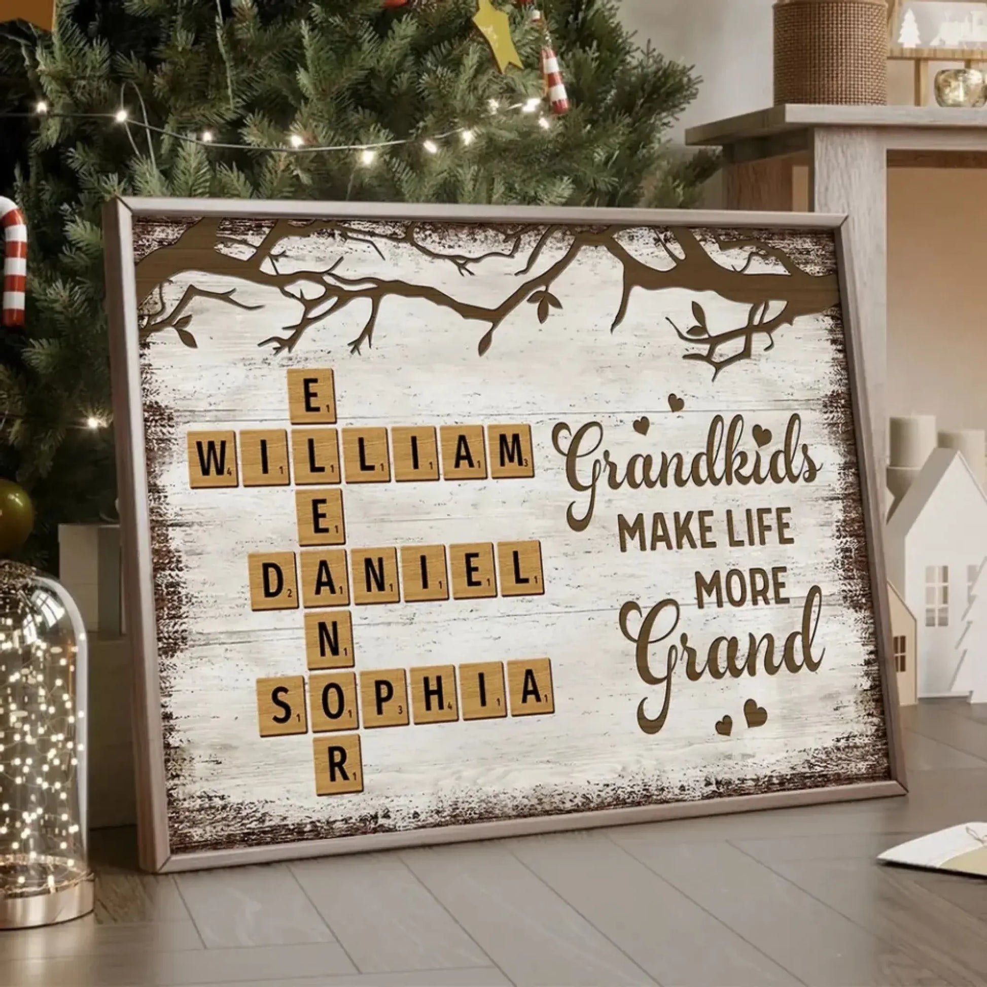 "Grandkids Make Life More Grand" Scrabble-Inspired Art – Personalized Poster/Canvas – Custom Family Name Gift for Grandma & Grandparents  Ezcustomize