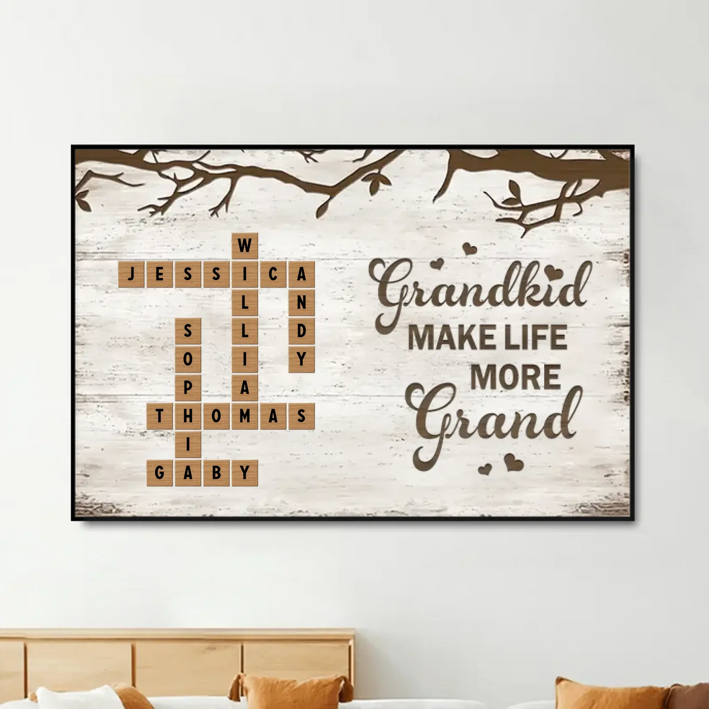 "Grandkids Make Life More Grand" Scrabble-Inspired Art – Personalized Poster/Canvas – Custom Family Name Gift for Grandma & Grandparents  Ezcustomize