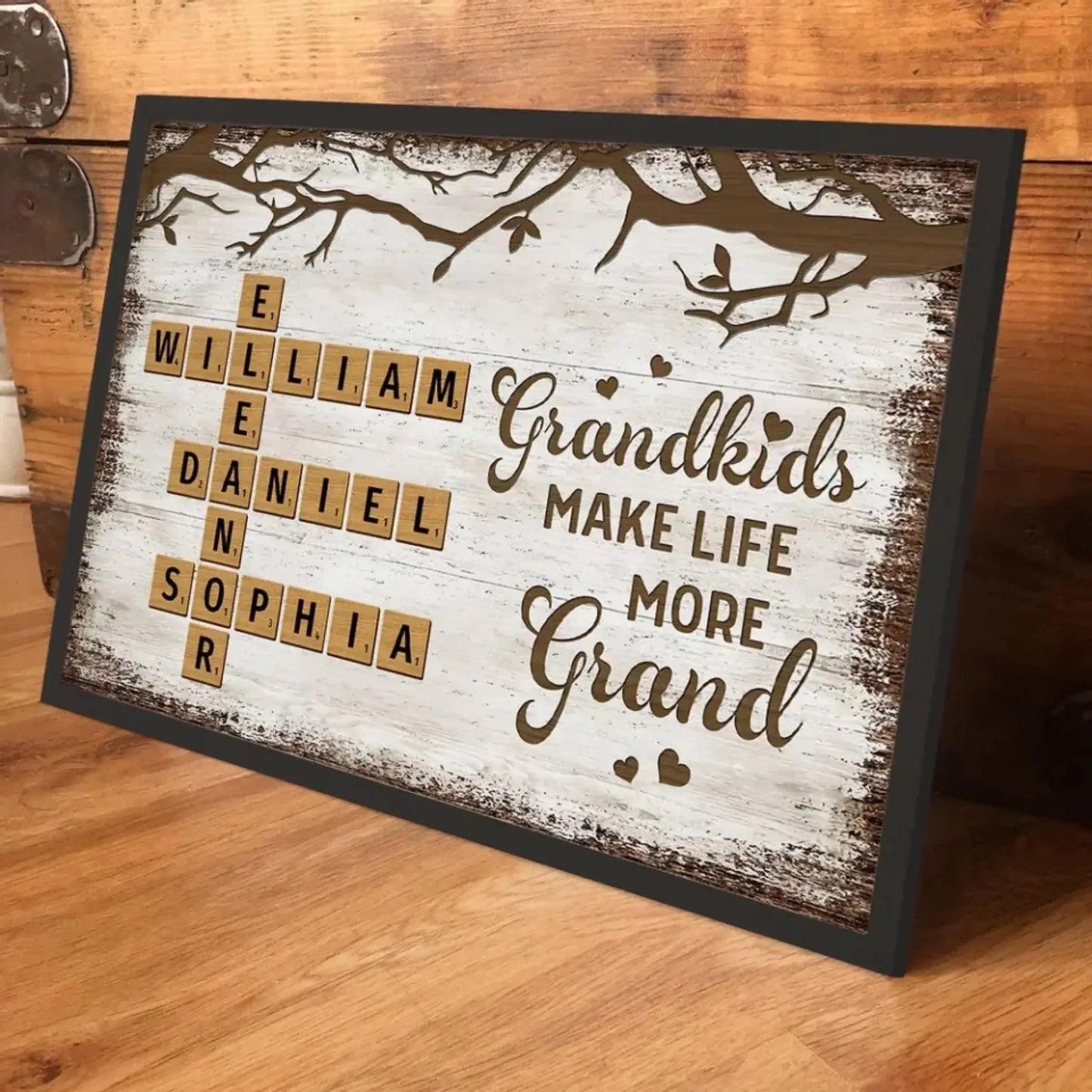 "Grandkids Make Life More Grand" Scrabble-Inspired Art – Personalized Poster/Canvas – Custom Family Name Gift for Grandma & Grandparents  Ezcustomize