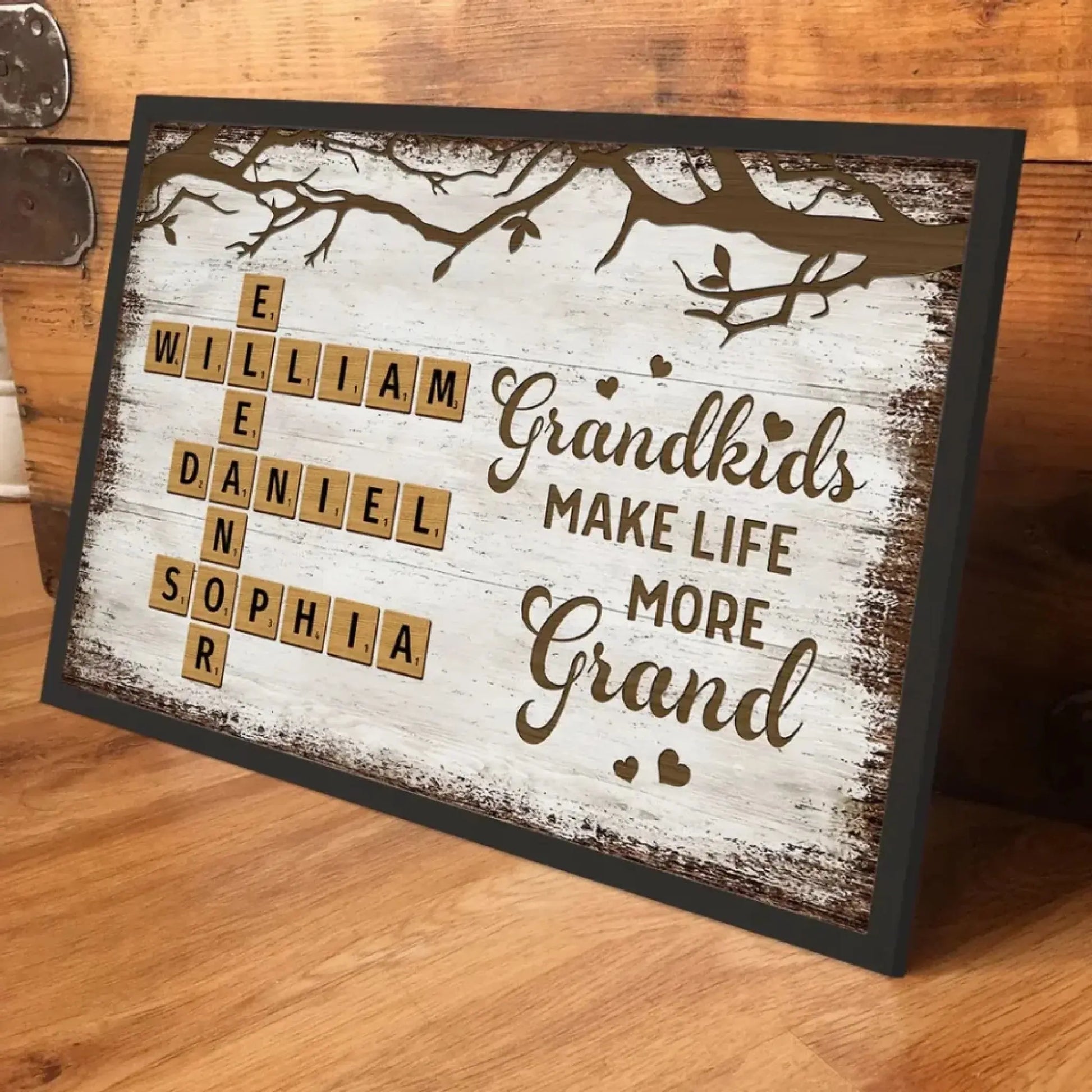 "Grandkids Make Life More Grand" Scrabble-Inspired Art – Personalized Poster/Canvas – Custom Family Name Gift for Grandma & Grandparents  Ezcustomize
