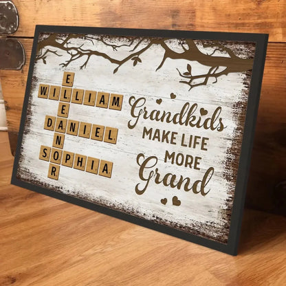 "Grandkids Make Life More Grand" Scrabble-Inspired Art – Personalized Poster/Canvas – Custom Family Name Gift for Grandma & Grandparents  Ezcustomize