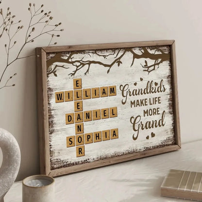 "Grandkids Make Life More Grand" Scrabble-Inspired Art – Personalized Poster/Canvas – Custom Family Name Gift for Grandma & Grandparents  Ezcustomize
