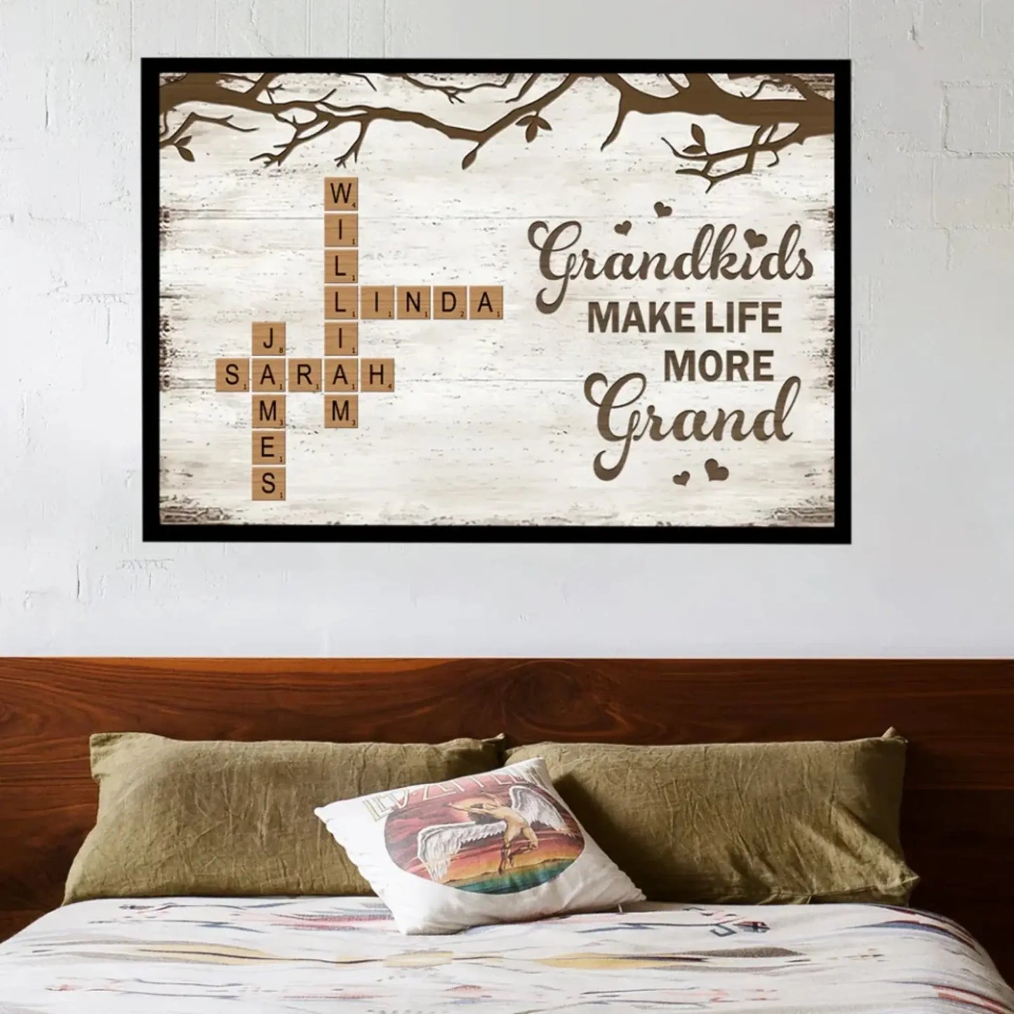 "Grandkids Make Life More Grand" Scrabble-Inspired Art – Personalized Poster/Canvas – Custom Family Name Gift for Grandma & Grandparents  Ezcustomize