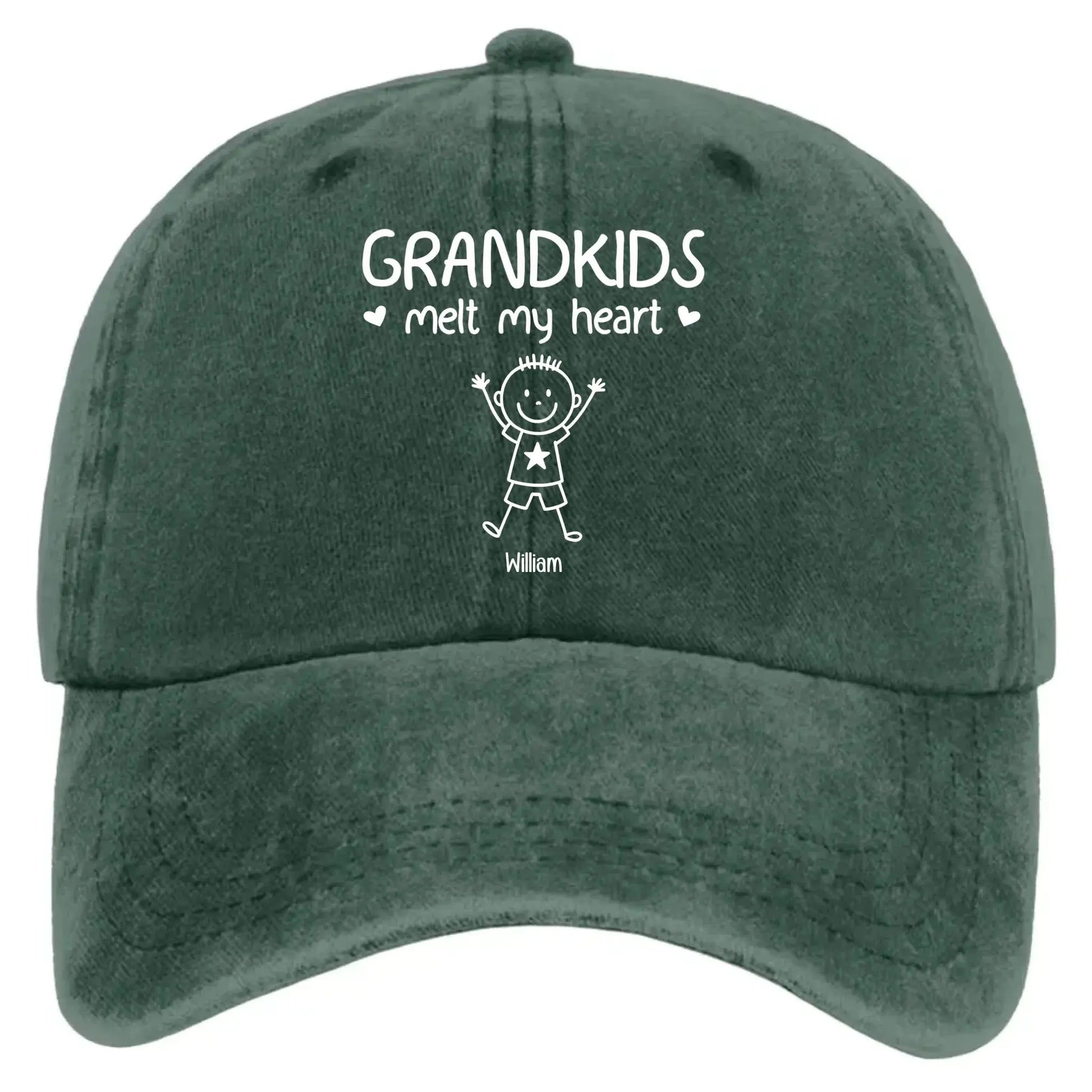 Grandkids Melt Grandpa’s Heart – Personalized Custom Vintage Washed Denim Cap Hat – Heartwarming Father’s Day & Birthday Gift for Grandpa  Ezcustomize