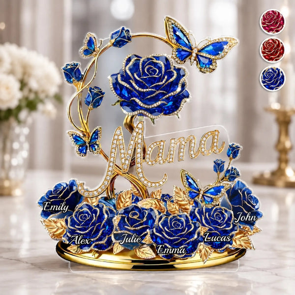 Grandma Blue Roses & Butterflies 3D Visual Effect with Names - Personalized Acrylic Plaque - Gift for Grandma, Mom, Nana, Mimi, Gigi, Mother, Grammy